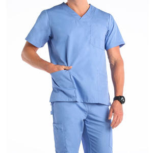 Ensemble de blouses chirurgicales pour hommes en polyester et rayonne avec logo personnalisé, pour salons de beauté/hôpitaux, uniformes médicaux pour médecins et infirmières. - Product Image 2