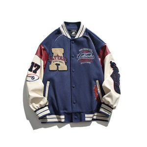 Veste de baseball varsity à col montant, patchwork, broderie personnalisée, qualité supérieure, épaisse, OEM, veste décontractée d'hiver - Product Image 1