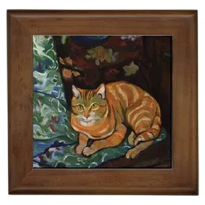 Arte de pared de azulejos de cerámica de gato atigrado de Suzanne Valadon enmarcado en detalle - Product Image 1