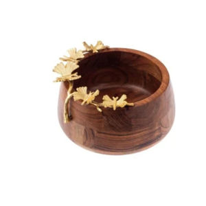 Bol de service de nourriture en bois naturel de qualité supérieure avec salade d'accent de feuille de gingko et bol de service de collations pour accessoire de vaisselle à la maison - Product Image 1