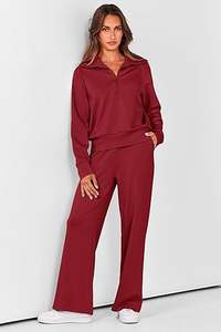Ensemble de survêtement décontracté pour femmes en deux pièces avec capuche imprimée pour l'hiver, veste zippée et pantalon à taille élastique, 100% coton - Product Image 4