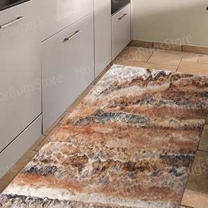 Marble Printed <b>Rug</b> - Brown Travertine, Farmhouse, Non Slip,<b>Chenille</b> <b>Rug</b> - Product Image 1