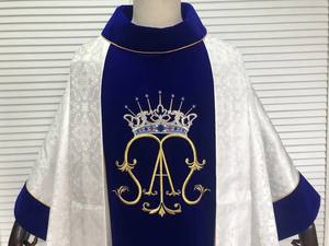 Casulla Católica Bordada en Jacquard Marian, Color Blanco y Azul, Gran Oferta, 2025, Hecha a Medida, Alta Calidad, Nuevo Diseño - Product Image 3