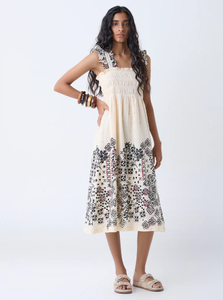 Vestido escalonado algodón bordado azteca crema cachemir Bombay - Product Image 5