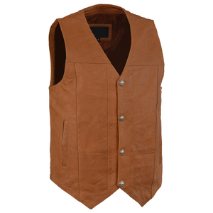 เสื้อกั๊กหนังสีน้ำตาลวินเทจสำหรับผู้ชายใหม่10กระเป๋า - Product Image 4