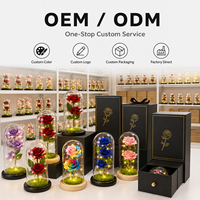 Rose LED en gros sous cloche en verre, rose éternelle artificielle, boîte cadeau lumineuse pour la Saint-Valentin et la Fête des Mères