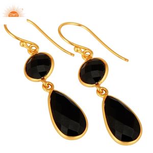 Boucles d'oreilles à facettes en argent Sterling 18k, livraison gratuite, ensemble de bijoux, pierre précieuse en Onyx noir - Product Image 4