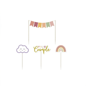 Paquete de 4 Adornos de Pastel de Madera Reutilizables Estilo Boho Pastel, Sol, Arcoíris, Nube, Decoración de Cumpleaños, Artículos para Fiestas de Baby Shower, Venta al por Mayor en China - Product Image 1