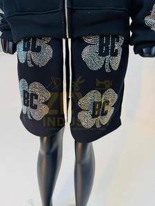 Rhinestone Printed <b>Hoodie</b> <b>and</b> <b>shorts</b> <b>Set</b> Cotton Streetwear Apparel Breathable Comfortable Black color <b>Hoodie</b> <b>Shorts</b> <b>Sets</b> - Product Image 4