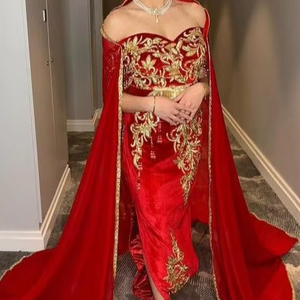 2025 @ Belle robe traditionnelle algérienne rouge Badroune avec perles de verre en cristal embellies, Dabka, perles pour mariage - Product Image 1