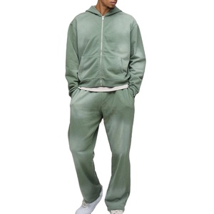 Custom Logo Unisex Hooded Casual Printed Acid Wash Zipper Tracksuits 2-Piece <b>Set</b> with Long Sleeves - Product Image 3