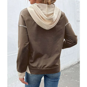 Automne nouveau pull à manches longues pour femmes sweat capuche poche contrastée Anti-rétrécissement conception brodée décontracté Style tricoté - Product Image 2