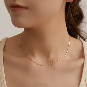 Dainty Non Tarnish 18K Gold Plated Layered Herringbone Necklace Waterproof Stainless Steel Snake Chain Choker Necklace Jewelry