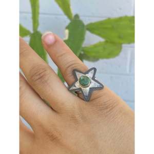 Sterling Silver Star <b>Ring</b> with Sonoran Gold <b>Turquoise</b>-Size 6 Boho Statement Jewelry - Product Image 2