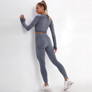 Ensemble de sport 2 pièces côtelé sans couture à manches longues grande taille pour femme, idéal pour le yoga, la gym et le fitness – Collection 2026 personnalisée de haute qualité - Product Image 3