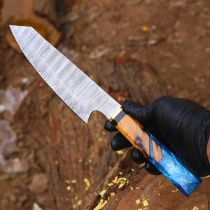 Couteau de chef Santoku japonais Nordic Forge en acier Damas, fourreau en cuir, forgé à la main, haute dureté, extra-affûté, durable, pour la cuisine - Product Image 4