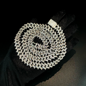 Cadena de diamantes de moissanita de eslabón cubano de 14 mm personalizada de alta calidad Cadena de diamantes de oro blanco de Plata de Ley 925 - Product Image 6