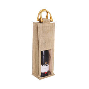 Ecobags - Bolsa de Regalo para Vino de Yute Natural, Forma Rectangular con Asas de Bambú, Ecológica - Product Image 1