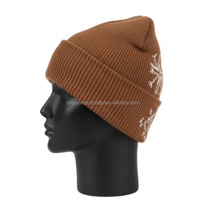 Gorro de Punto Acrílico Elástico de Alta Calidad para Mujer, 320 g/m², Color Marrón, con Logotipo Bordado Personalizado, Gorro Jacquard - Product Image 3