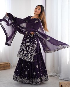 Sharara Salwar Kameez Tradicional de Diseñador, Bordado, para Mujer, en Georgette, para Fiesta/Playa, de Secado Rápido, Corte Regular, ZAIN EXPORTS - Product Image 4