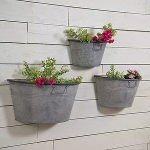 Set of 3 Galvanized Half Bucket <b>Wall</b> <b>Planters</b> Indoor Hanging Vase for <b>Garden</b> Design Home Decor Flower Pots & <b>Planters</b> - Product Image 2