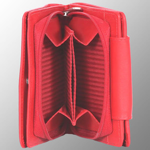 Real Leather <b>Purse</b> Cow Valentin Nappa Leather Women Long <b>Wallet</b> Red <b>Ladies</b> <b>Wallet</b> Custom Logo Emboss Snap Button Net Window - Product Image 2