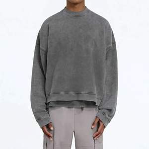 Sweat-shirt à col rond personnalisé 100% coton 450 GSM Sweat-shirt à col rond surdimensionné en molleton français Blanc Streetwear Luxe Lavage à l'acide - Product Image 1