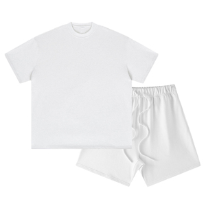2025 Winter 100% Cotton Hooded Solid Streetwear Custom Casual Blank <b>T</b>-<b>Shirt</b> 2 in 1 Two-Piece <b>T</b>-<b>Shirt</b> <b>Set</b> with <b>Shorts</b> - Product Image 3