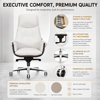 Chaise de bureau exécutive en cuir à dossier haut avec mécanisme d'inclinaison à 4 points, siège de bureau réglable avec base conique en aluminium