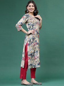 Ensembles de Kurta d'été en rayonne brodés de fleurs, coupe droite, style traditionnel indien, prêts-à-porter pour femmes, vente en gros - Product Image 2