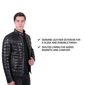 Chaqueta Bomber de cuero para hombre con forro acolchado de cuero genuino con cierre de cremallera completa Chaqueta de hombre para invierno - Product Image 4