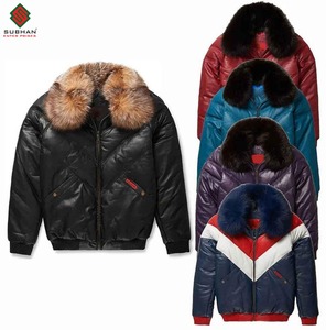 Blouson aviateur multi-cuir véritable pour homme |   Blouson aviateur en cuir de vache véritable fait à la main, style classique avec poignets et ceinture côtelés - Product Image 6