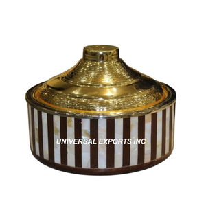 Casserole à double paroi en acier inoxydable Finition or Faite à la main Casserole de créateur Réchauffeur d'aliments en métal de luxe de qualité supérieure - Product Image 5