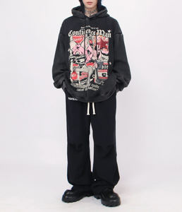 Sweat à capuche d'hiver vintage délavé, effet 3D en relief, surdimensionné, en molleton, fermeture éclair longue, délavé, uni, style streetwear, étiquette privée personnalisée - Product Image 5