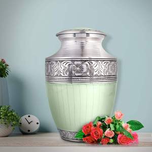 <b>Large</b> Handcrafted Green and Silver Cremation <b>Urn</b> for Adult Ashes Engraved Decorative Funeral and Burial <b>Urn</b> for Pets and Humans - Product Image 6