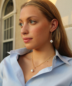 Ohemian-Cadena de eslabones de perlas barrocas para mujer, collares de plata de ley 925 chapados en oro, colgantes hechos a mano - Product Image 3