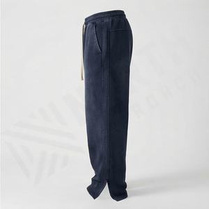 Pantalones Jogger de Felpa de Algodón de 350 Gsm de Alta Calidad, Lavado Ácido, Estilo Urbano, Parches Desgastados, Corte Acampanado, Personalizados, Casuales, 100% Algodón - Product Image 3