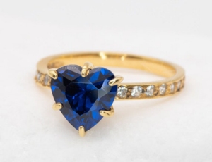 8*8mm en forma de corazón zafiro azul 14K oro amarillo sólido hecho a mano Art Deco anillo 'Heart Promise' impecable corazón corte solitario anillo - Product Image 4