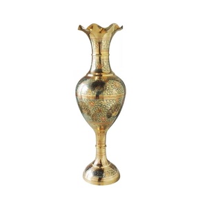Vase à fleurs en laiton de haute qualité paon gravé multicolore avec finition polonaise pour la décoration de table et la décoration de table - Product Image 6