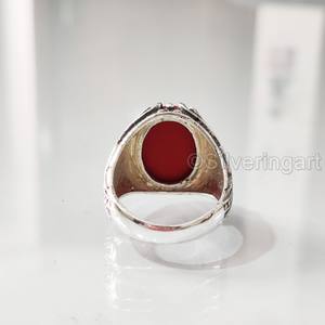 Anillo de Plata de Ley 925 para Hombre con Coral Rojo Natural, Todas las Tallas, Regalo de Boda o Aniversario, Estilo Otomano, Venta al Por Mayor - Product Image 6