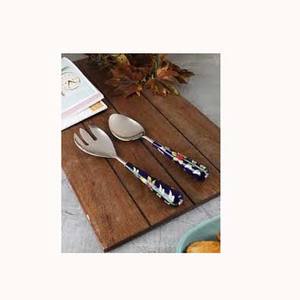 Serveur de soupe en acier inoxydable pour servir la salade Vernis à miroir argenté avec poignée créative en résine bleue Ensemble de couverts élégants en acier époxy - Product Image 1