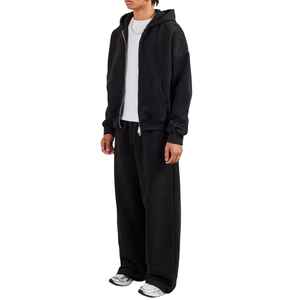 Conjunto de Sudadera con Capucha y Pantalones Deportivos Casuales de Dos Piezas, Cierre Completo, Negro, Poliéster/Algodón, Grueso, Pantalones Deportivos Anchos con Pierna Acampanada, Traje Deportivo Personalizado - Product Image 3