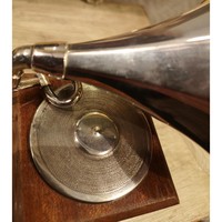 Increíble Gramófono de Plata de Ley en Miniatura, Caja de Sonido con Disco de Vinilo, Fonógrafo Multifuncional Retro Antiguo con Trompeta Plateada