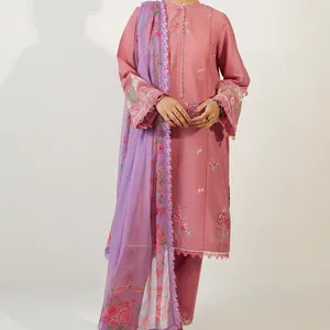 Dikişli pakistan artı boyutu çim elbise ile Dupatta sadece pamuk baskılı Salwar Kameez Palazzo Suits