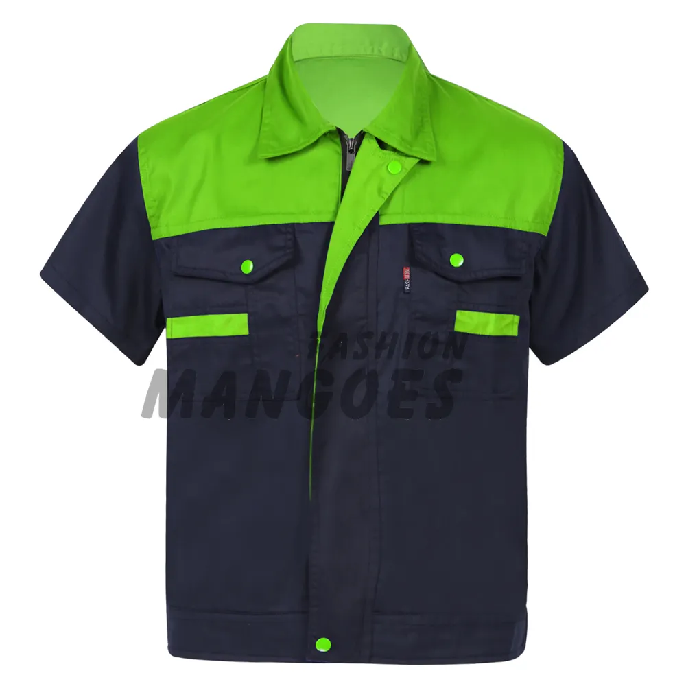 Seragam Mekanik Motor untuk Pria Warna Blok Lengan Pendek Kemeja Kerja Kerah Lipat T-shirt Biaya Seragam Bengkel Pria S-4XL