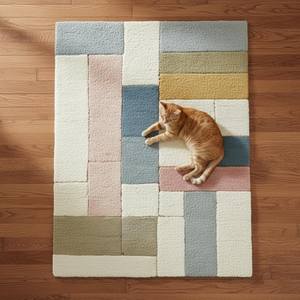 Alfombra de Lana Anudada a Mano |   Alfombra de Decoración para el Hogar de Estilo Escandinavo con Bloques de Color Pastel, Decoración de Habitación de Alta Calidad, Regalo para Bodas - Product Image 3