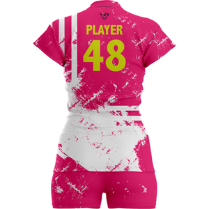 Ensemble de maillots de volley-ball personnalisés pour femmes, manches courtes, col en V, séchage rapide, respirant, polyester, uniforme d'équipe, t-shirt de sport, shorts d'entraînement - Product Image 2