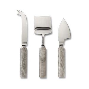 Couverts à fromage avec manche en marbre gris royal, ensemble de couverts, design portugais, éplucheur à fromage en acier inoxydable, épandeur et trancheur - Product Image 1