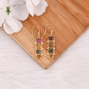 Pendientes de Mujer con Turmalina Natural, Piedra de Nacimiento, Regalo, Joyería Hecha a Mano, Chapado en Oro, Plata de Ley 925 - Product Image 2