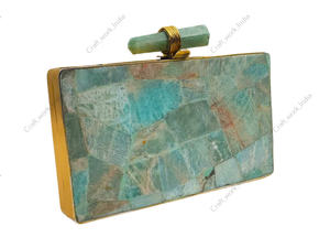 Bolso de Mano de Mosaico de Piedras Preciosas de Amazonita Natural con Marco Rectangular, Bolso de Mano de Lujo para Mujer, para Fiestas Nocturnas, con Incrustaciones de Piedras - Product Image 2